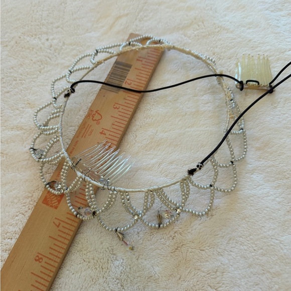Vintage 1950s White Beaded Crystal Teardrop Bridal Tiara